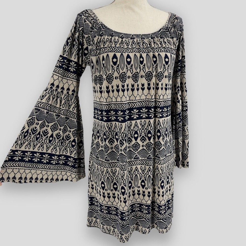 R Rouge Dress Womens Long Bell Sleeve Bohemian Printed Off The Shoulder Casual S - Picture 2 of 9